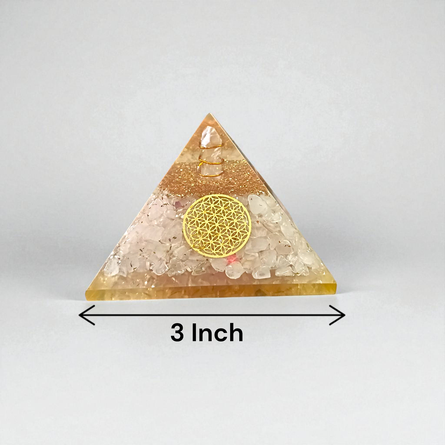 A White Stone Crystal Clear Orgone Pyramid, lab-certified for energy healing, emotional balance, and protection from negative energies and electromagnetic pollution