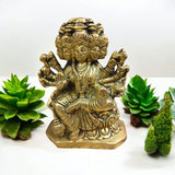 A beautiful 4-inch Gayatri Mata brass murti, gold-plated, with intricate craftsmanship, representing wisdom, knowledge, and spiritual enlightenment.