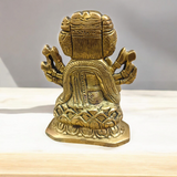 A beautiful 4-inch Gayatri Mata brass murti, gold-plated, with intricate craftsmanship, representing wisdom, knowledge, and spiritual enlightenment.