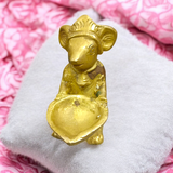  A beautiful Brass Ganesha Mooshak Diya Idol, 3 inches tall, ideal for home and temple use as a decorative oil lamp for pooja and rituals.