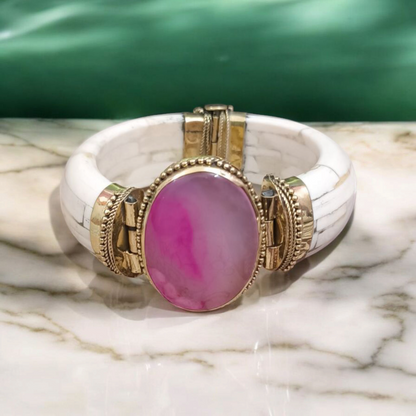 A beautiful Pink Agate Bracelet with an antique finish, designed for both men and women. The bracelet features soothing pink hues and calming properties, perfect for emotional healing.