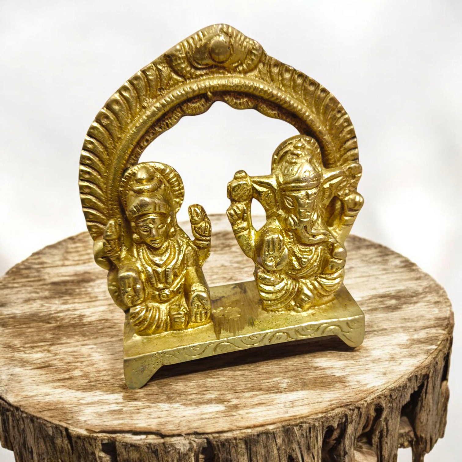 A beautifully crafted Ganesh Lakshmi Brass Murti with detailed craftsmanship, symbolizing wealth, success, and the removal of obstacles.