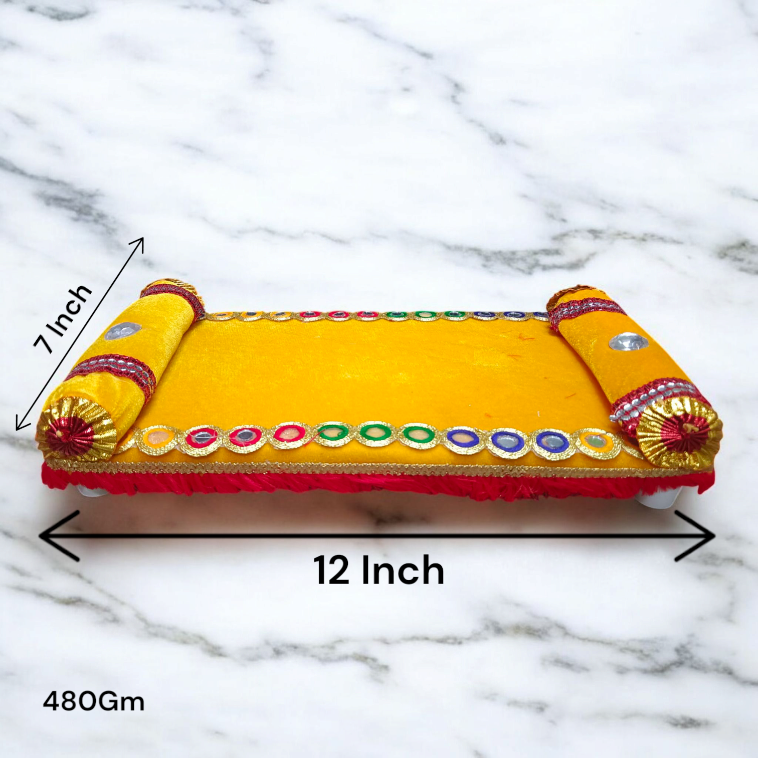 A beautifully crafted Laddu Gopal Singhasan Bed, ideal for Bal Gopal idols, adding a divine touch to your spiritual space.