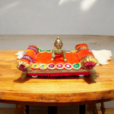 A beautifully crafted Laddu Gopal Singhasan Bed, ideal for Bal Gopal idols, adding a divine touch to your spiritual space.