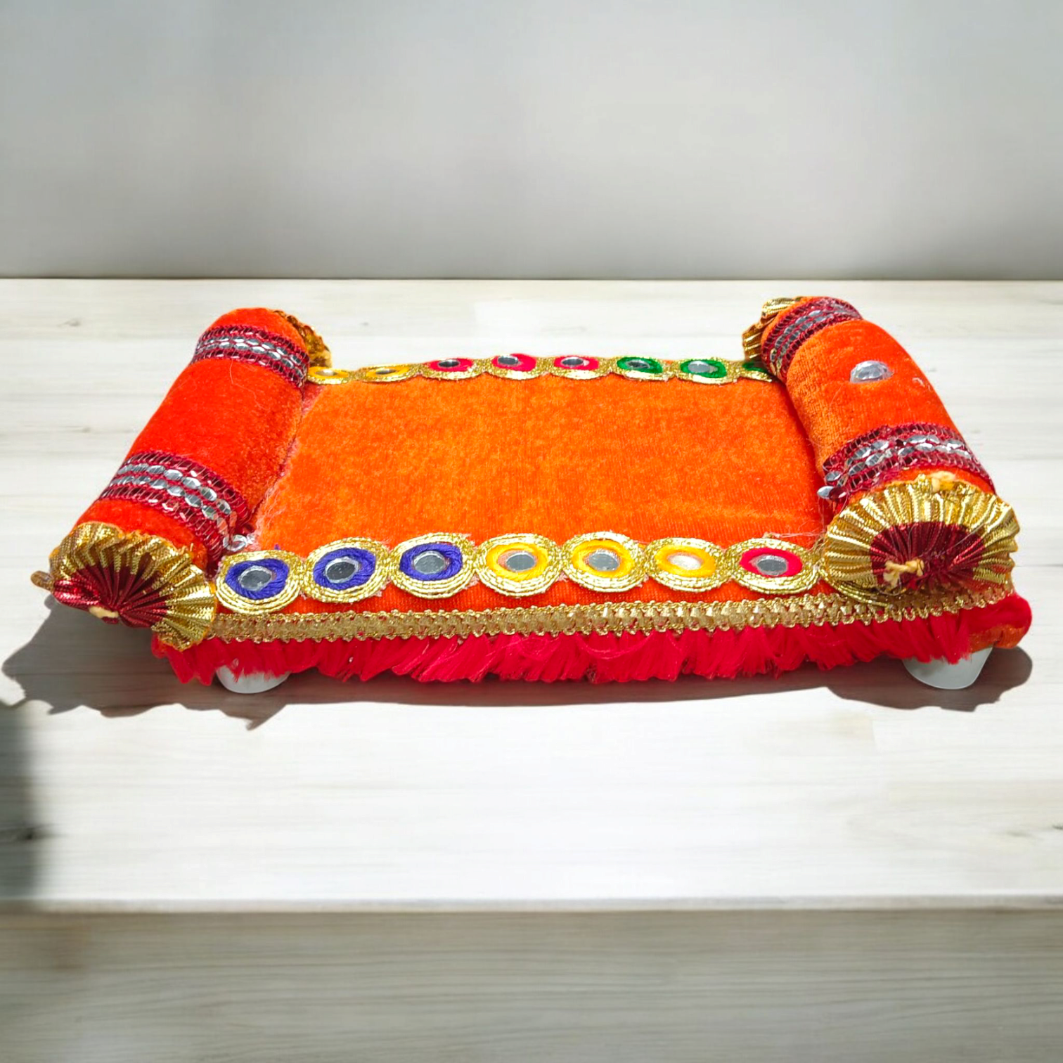 A beautifully crafted Laddu Gopal Singhasan Bed, ideal for Bal Gopal idols, adding a divine touch to your spiritual space.