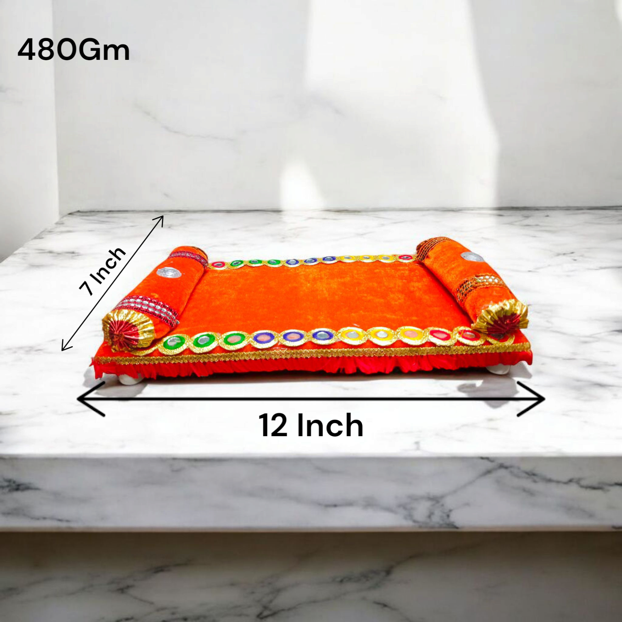 A beautifully crafted Laddu Gopal Singhasan Bed, ideal for Bal Gopal idols, adding a divine touch to your spiritual space.