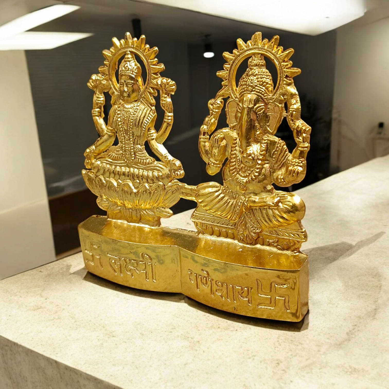 A beautifully crafted Laxmi Ganesh Metal Statue featuring intricate details, symbolizing prosperity, success, and the removal of obstacles.
