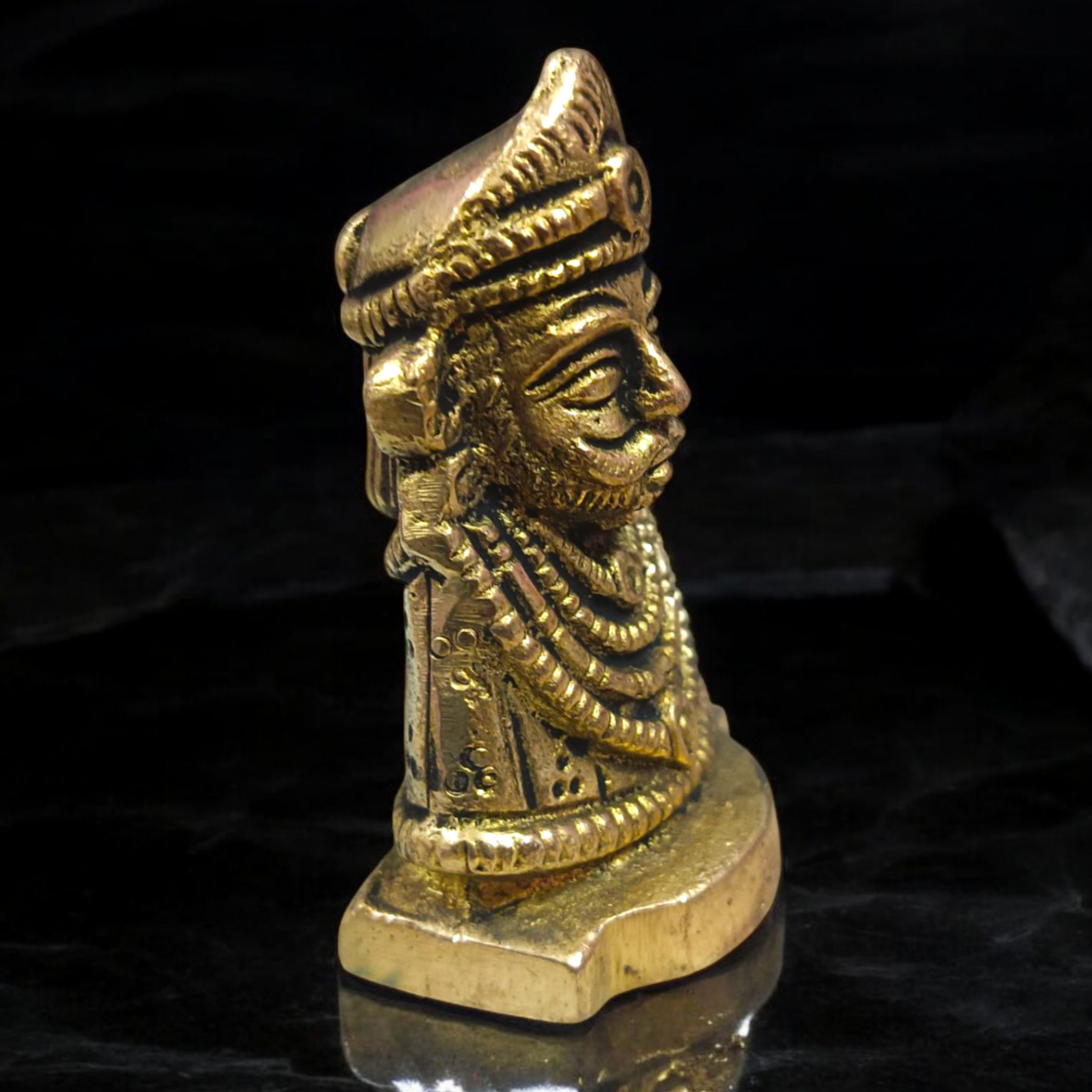 A beautifully crafted Pure Brass Khatu Shyam Idol with intricate details and a polished brass finish, symbolizing blessings of prosperity and protection.