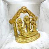 A beautifully crafted brass Ram Darbar idol depicting Lord Ram, Sita, Laxman, and Hanuman Ji, symbolizing devotion, strength, and righteousness.

