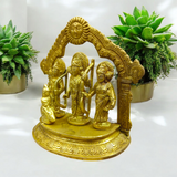 A beautifully crafted brass Ram Darbar idol depicting Lord Ram, Sita, Laxman, and Hanuman Ji, symbolizing devotion, strength, and righteousness.

