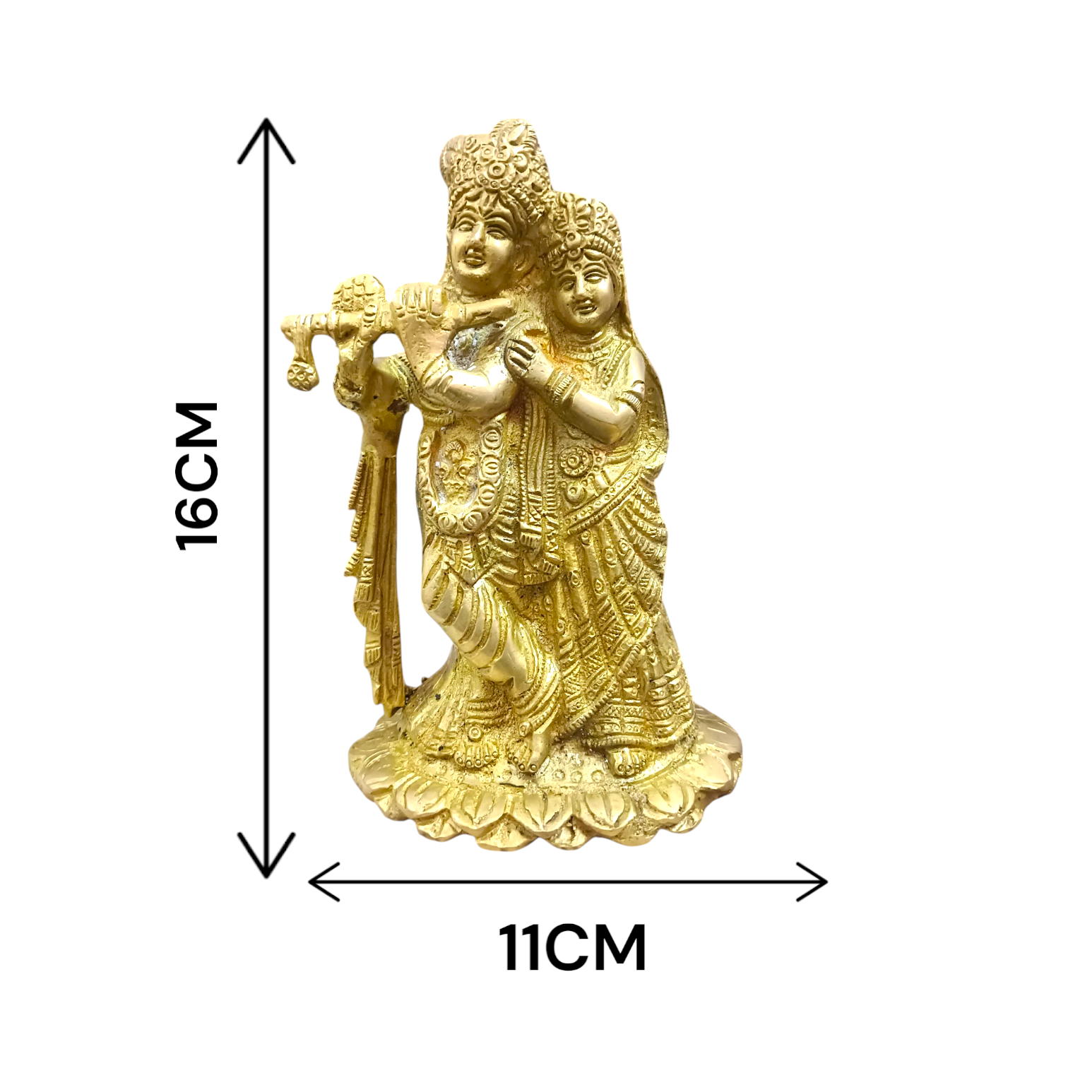 A beautifully crafted brass idol of Radha and Krishna, symbolizing divine love, perfect for worship and home decor.