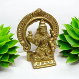 A beautifully crafted brass murti of Goddess Lakshmi, featuring intricate details and a golden finish, symbolizing wealth and prosperity.