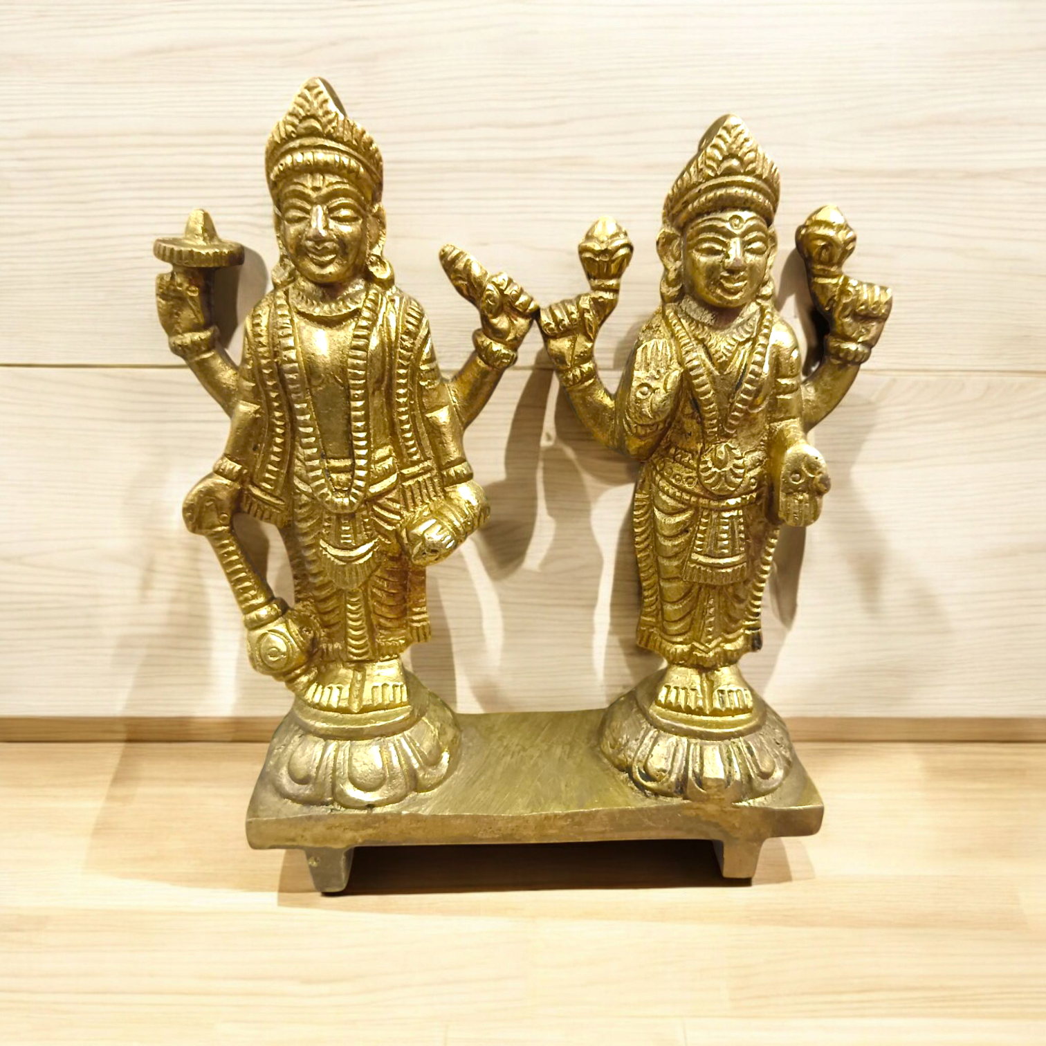 A beautifully crafted pair of Lakshmi Narayan idols made from 100% pure brass, representing prosperity, protection, and divine blessings.