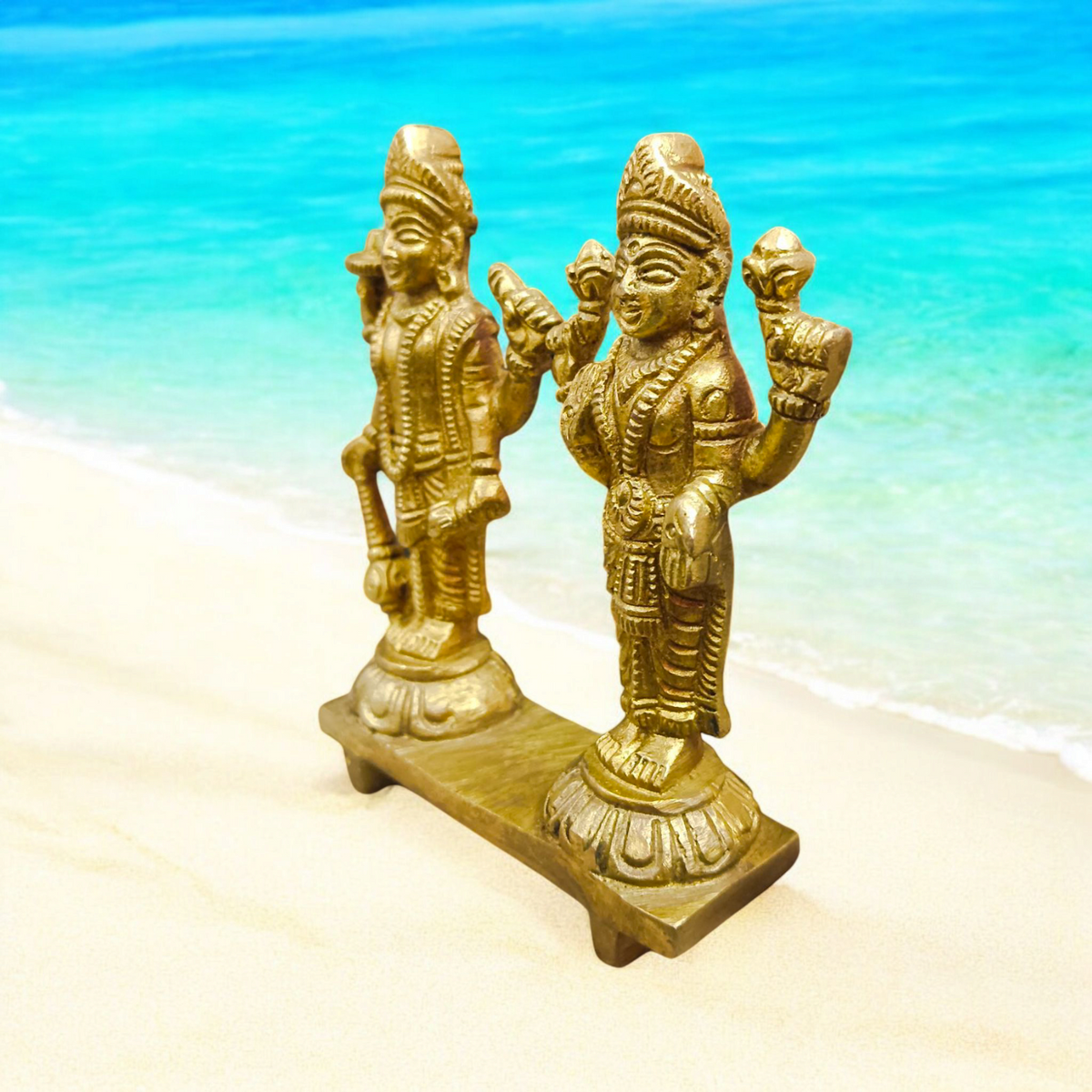 A beautifully crafted pair of Lakshmi Narayan idols made from 100% pure brass, representing prosperity, protection, and divine blessings.
