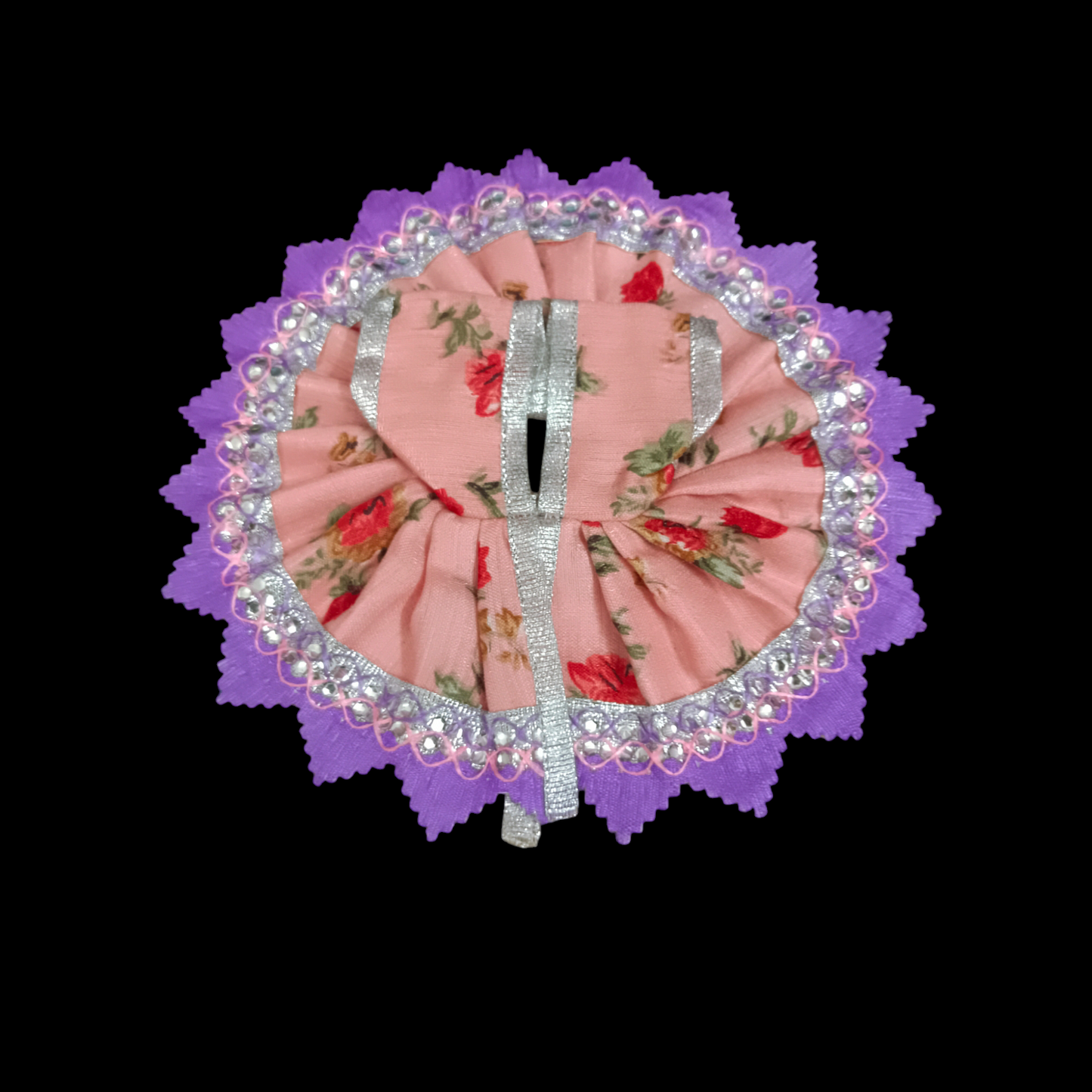 A beautifully designed Laddu Gopal dress featuring a stylish border, made of soft cotton fabric. The dress is vibrant, perfect for dressing up your Lord Krishna idol.
