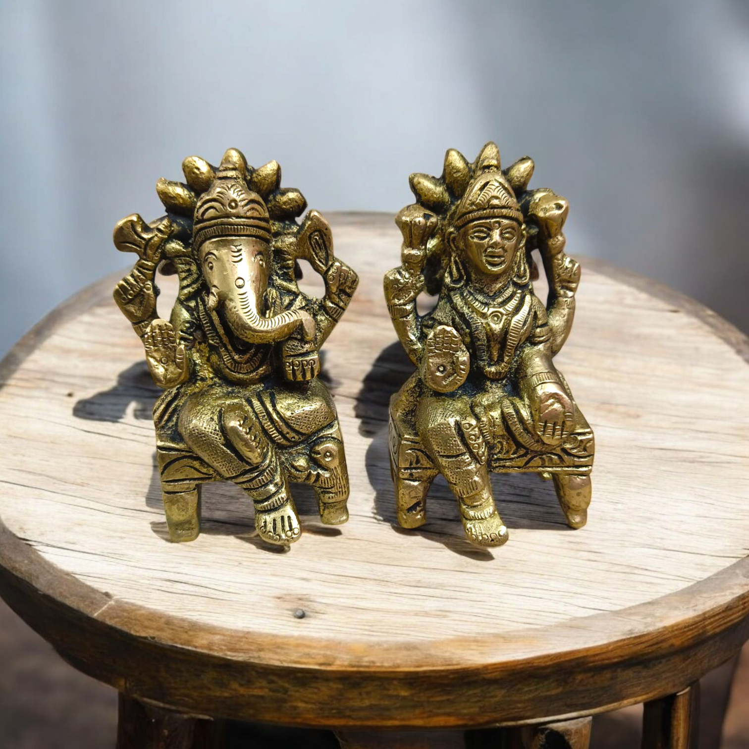 A beautifully detailed Lakshmi Ganesh Brass Murti, symbolizing wealth, prosperity, and the removal of obstacles.
