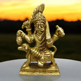 A beautifully handcrafted brass Kal Bhairav idol, 4 inches in size, with intricate detailing and a gold-plated finish, symbolizing protection and strength.

