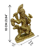 A beautifully handcrafted brass Kal Bhairav idol, 4 inches in size, with intricate detailing and a gold-plated finish, symbolizing protection and strength.

