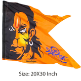 A beautifully printed Hanuman Ji Flag (Bajrangbali Jhanda), measuring 20X30 inches, featuring Lord Hanuman and the "Jai Shri Ram" mantra, ideal for religious occasions and daily worship