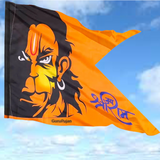 A beautifully printed Hanuman Ji Flag (Bajrangbali Jhanda), measuring 20X30 inches, featuring Lord Hanuman and the "Jai Shri Ram" mantra, ideal for religious occasions and daily worship