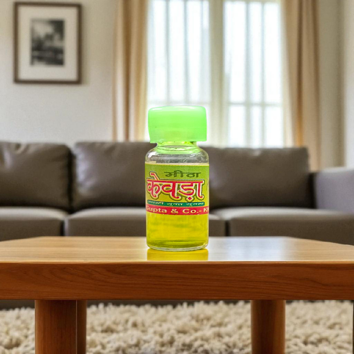 A bottle of Kewra Attar (4ML), alcohol-free, ideal for worship and spiritual practices, with a floral fragrance