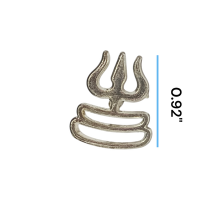 A close-up image of the Trishul Tripund Tilak Thappa, a brass stamp used to apply sacred tilak on the forehead during worship ceremonies.