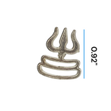 A close-up image of the Trishul Tripund Tilak Thappa, a brass stamp used to apply sacred tilak on the forehead during worship ceremonies.