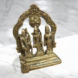 A detailed image of the Ram Darbar in Brass, featuring Lord Ram, Sita, Lakshman, and Hanuman, crafted with intricate brass detailing