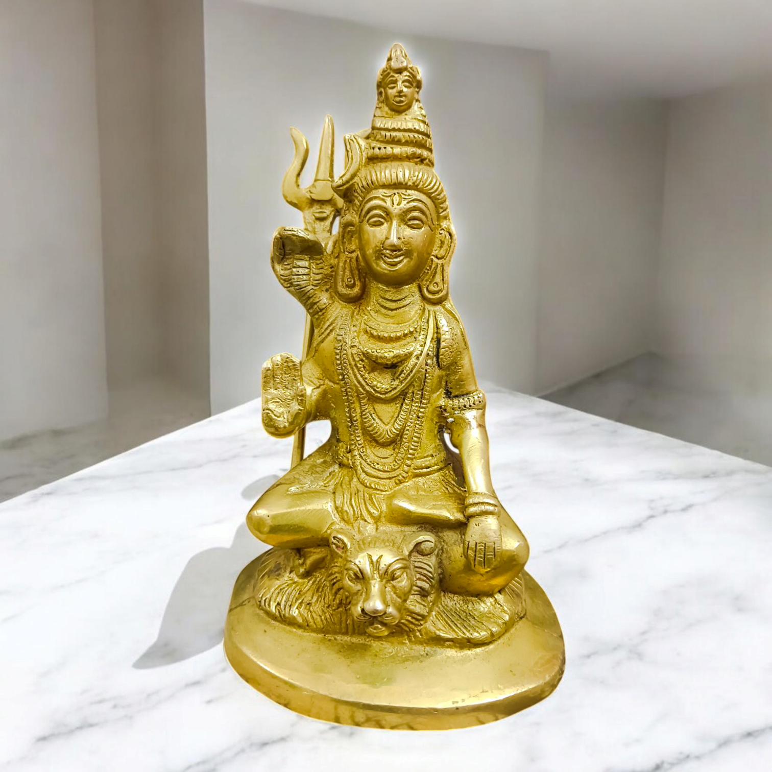 A divine Shiv Ji Brass Idol in a Blessing Pose, perfect for worship, meditation, and pooja room, symbolizing peace and protection.