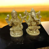 A divine brass murti combining Goddess Lakshmi and Lord Ganesha, designed with intricate details and a gold finish, symbolizing wealth and success.