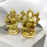A divine brass murti combining Goddess Lakshmi and Lord Ganesha, designed with intricate details and a gold finish, symbolizing wealth and success.