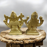 A divine brass murti combining Goddess Lakshmi and Lord Ganesha, designed with intricate details and a gold finish, symbolizing wealth and success.