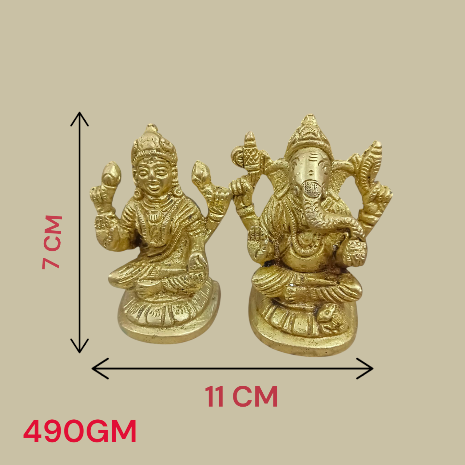 A divine brass murti combining Goddess Lakshmi and Lord Ganesha, designed with intricate details and a gold finish, symbolizing wealth and success.