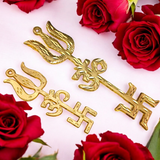 A gold-plated Trishakti wall hanging, designed to invoke protection, prosperity, and spiritual growth in your home or office
