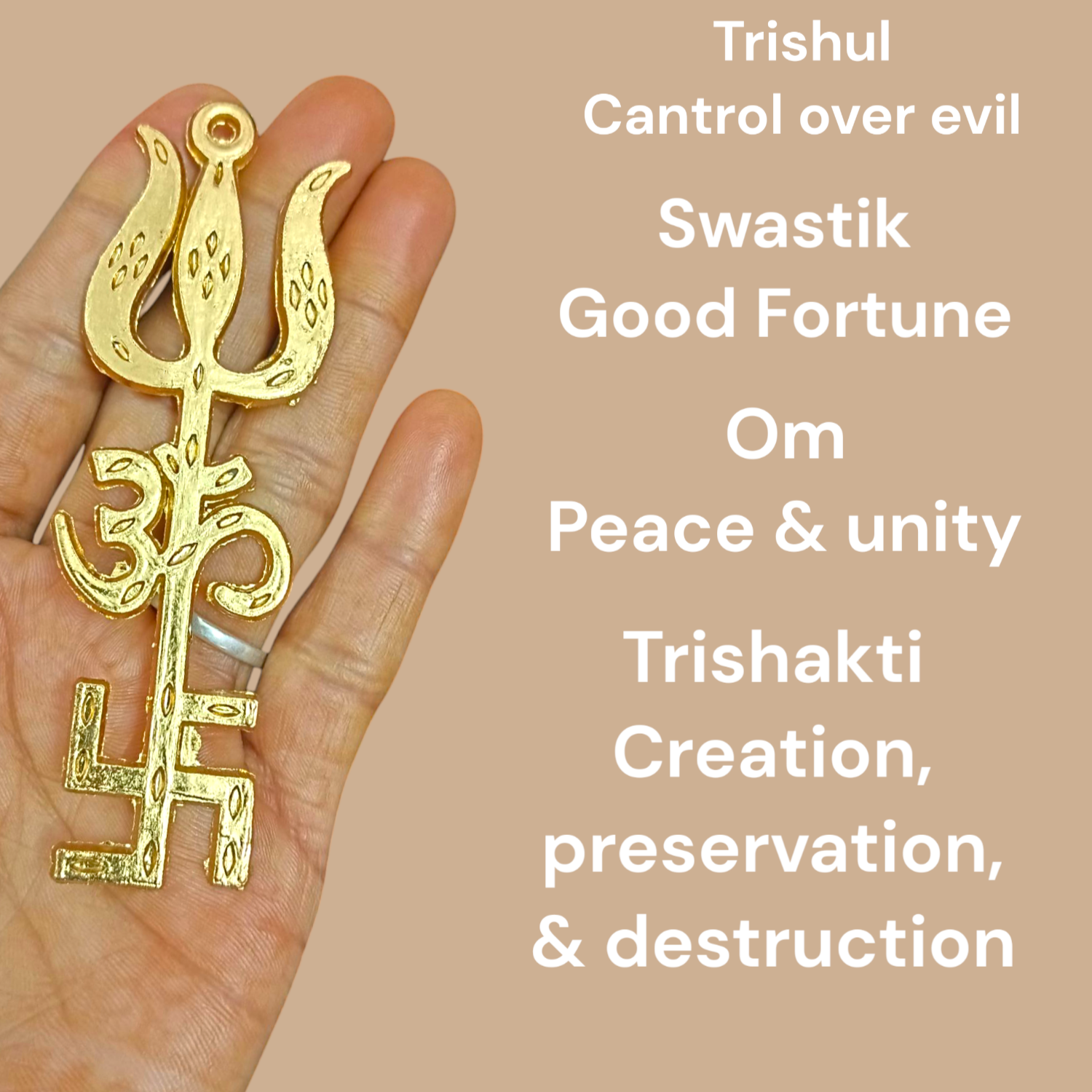 A gold-plated Trishakti wall hanging, designed to invoke protection, prosperity, and spiritual growth in your home or office
