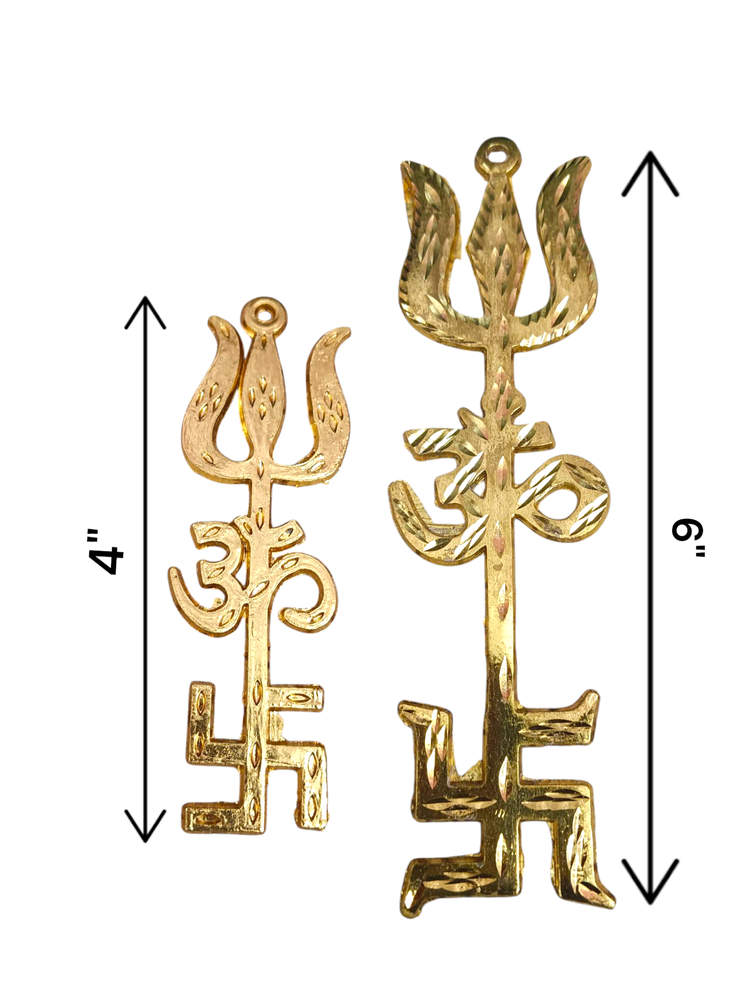 A gold-plated Trishakti wall hanging, designed to invoke protection, prosperity, and spiritual growth in your home or office