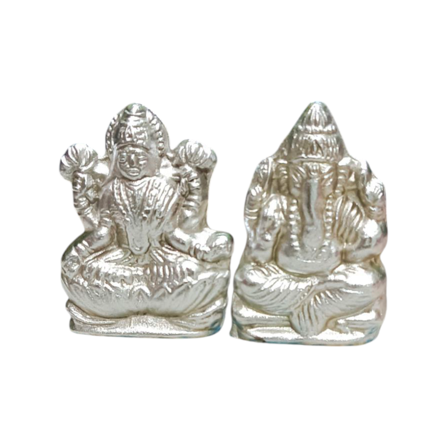 A high-quality image of a Lakshmi Ganesh In Parad Murti, crafted from pure mercury, symbolizing prosperity, wealth, and success, with intricate detailing and lab certification