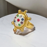 A luxurious Tortoise Ring, featuring zircon stones in a gold-plated design, symbolizing longevity, wisdom, and spiritual protection.