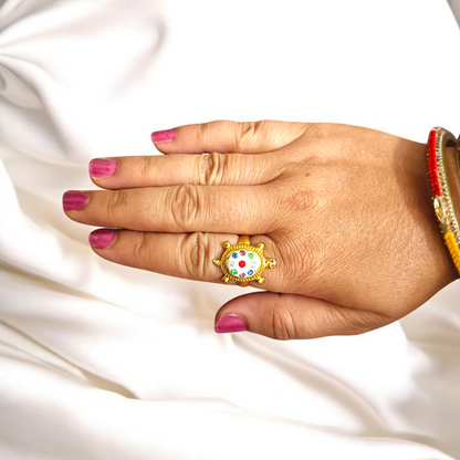 A luxurious Tortoise Ring, featuring zircon stones in a gold-plated design, symbolizing longevity, wisdom, and spiritual protection.