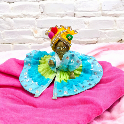 A multicolor pack of Laddu Gopal Pagdis, designed for size 6 No. Krishna idols, perfect for enhancing the look of your Bal Gopal idol during daily worship and festive occasions.
