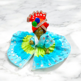 A multicolor pack of Laddu Gopal Pagdis, designed for size 6 No. Krishna idols, perfect for enhancing the look of your Bal Gopal idol during daily worship and festive occasions.
