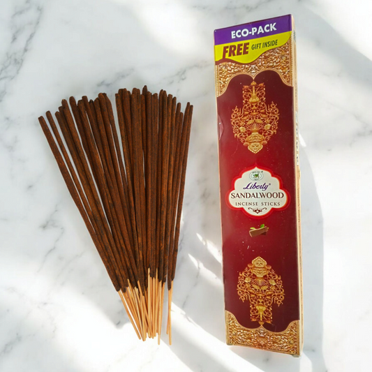 A pack of Sandalwood Incense Sticks with a calming aroma, featuring an economy-sized bundle with a free gift included.