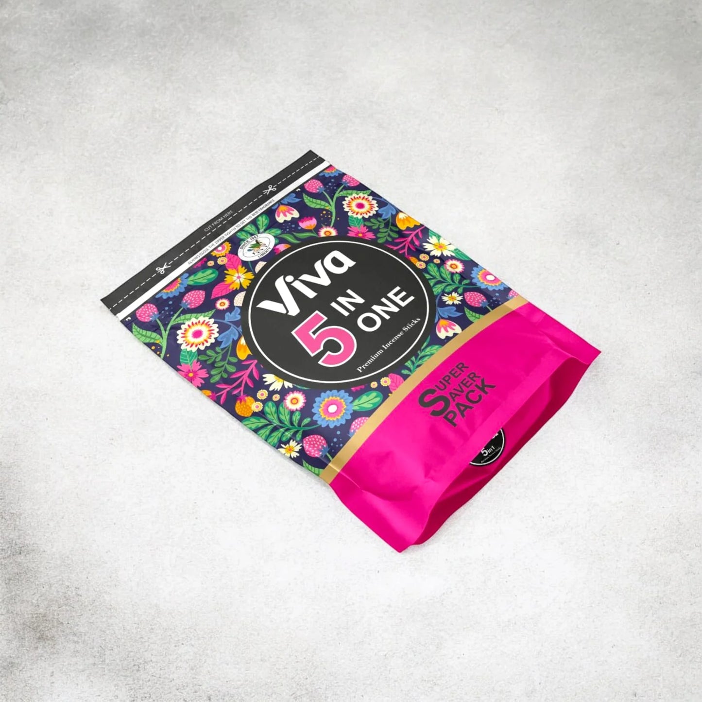 A pack of Viva 5 in One Premium Incense Sticks, offering five unique fragrances designed for meditation, spiritual practices, and creating a soothing environment at home or office