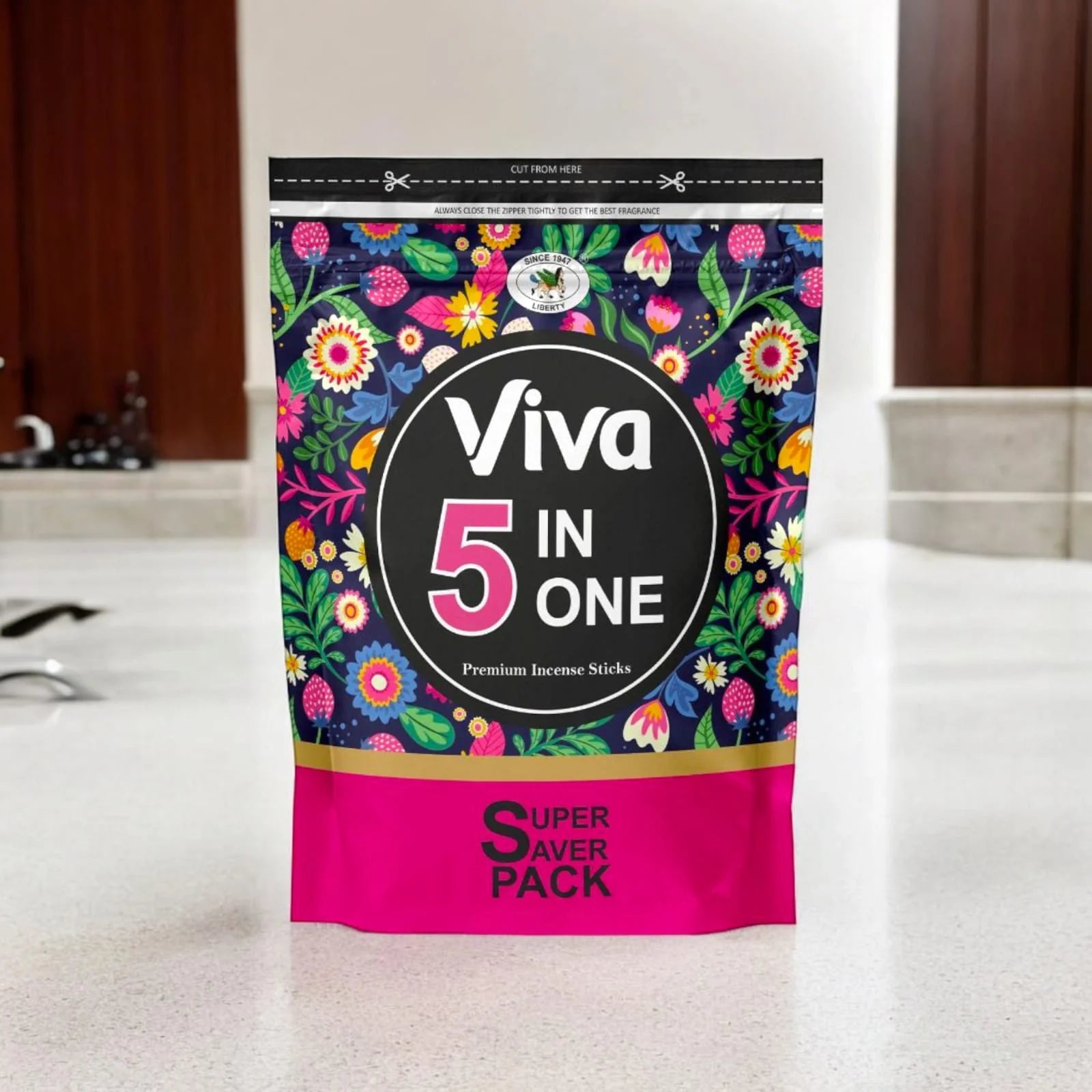 A pack of Viva 5 in One Premium Incense Sticks, offering five unique fragrances designed for meditation, spiritual practices, and creating a soothing environment at home or office