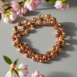 A premium Natural 5 Face Rudraksha Mala with 50 lab-certified 6mm Rudraksha beads, golden caps, and a 1-year golden plating guarantee, symbolizing peace and divine energy