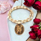 A sacred Hanuman Ji Locket embedded in a traditional Tulsi Mala, symbolizing strength, protection, and devotion to Lord Hanuman