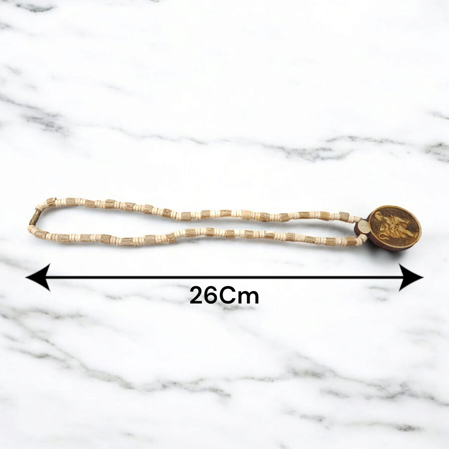 A sacred Hanuman Ji Locket embedded in a traditional Tulsi Mala, symbolizing strength, protection, and devotion to Lord Hanuman