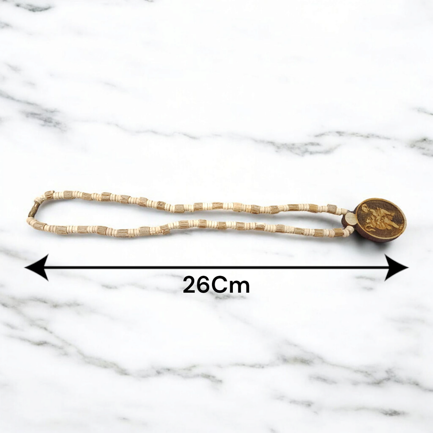 A sacred Hanuman Ji Locket embedded in a traditional Tulsi Mala, symbolizing strength, protection, and devotion to Lord Hanuman
