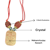 A sacred Mahamritunjay Kawach Protection Locket featuring the divine Mahamrityunjaya Mantra, symbolizing Lord Shiva's blessings and protection