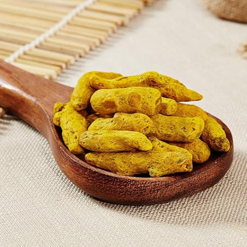 A set of 10 whole yellow turmeric roots (Sabut Haldi) used for health remedies, skin care, and spiritual rituals, offering natural healing benefits.